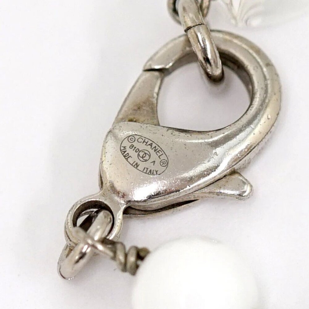 CHANEL CC Logos White Stone Gripoix Cube Necklace 36" Silver Tone B10A Auth - Picture 6 of 7